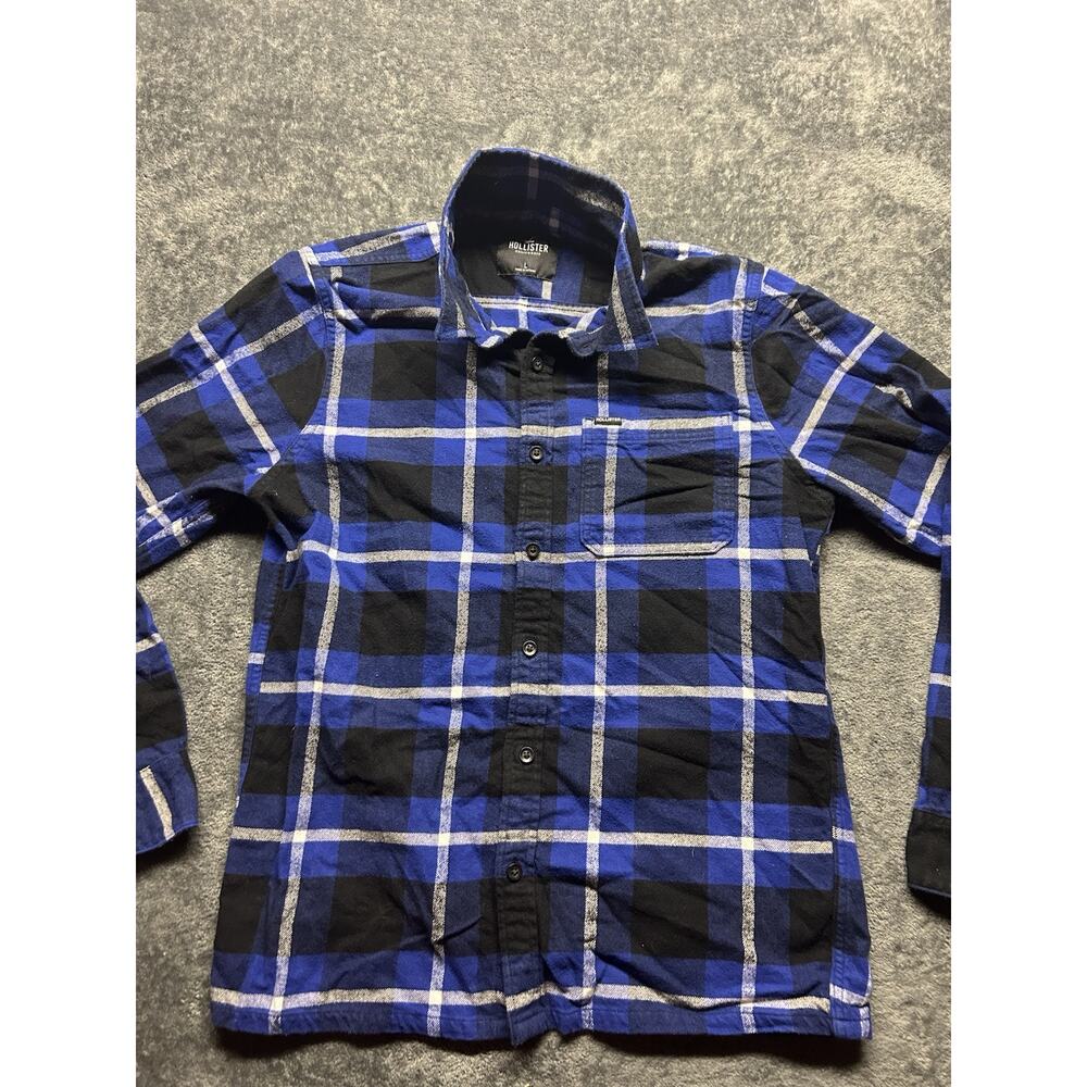 Hollister Long Sleeve Button Down Shirt Mens SZ Large Blue Black Plaid